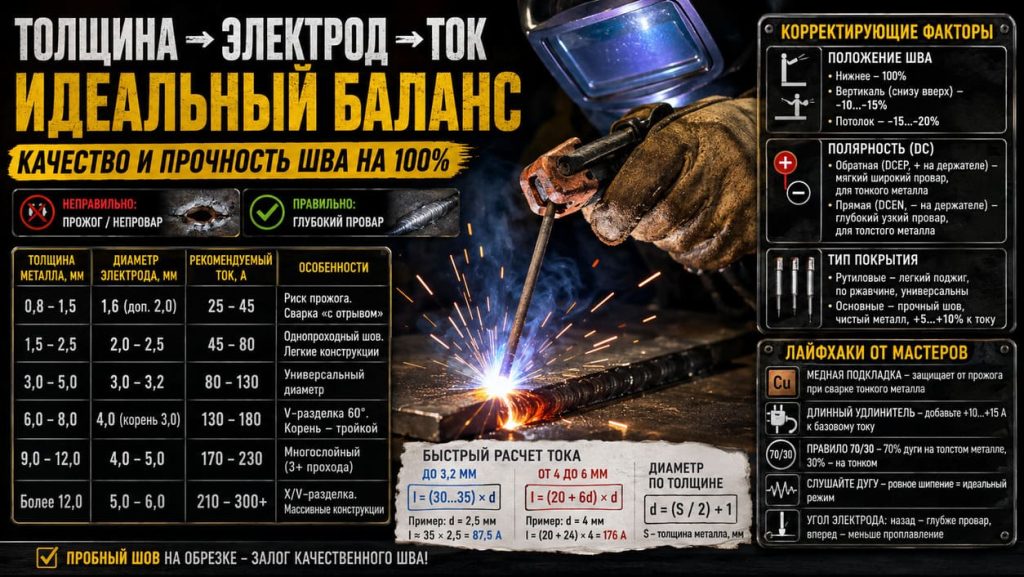 Толщина металла → диаметр электрода как правильно подобрать расходник и сварочный ток