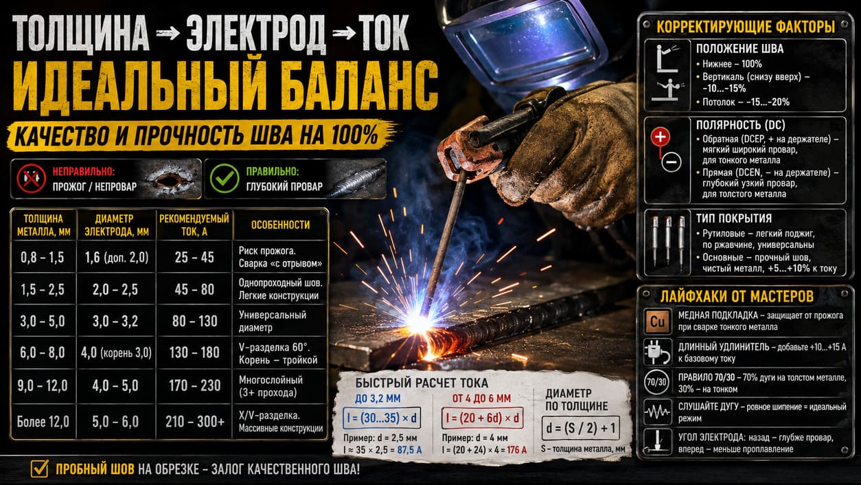 Толщина металла → диаметр электрода как правильно подобрать расходник и сварочный ток