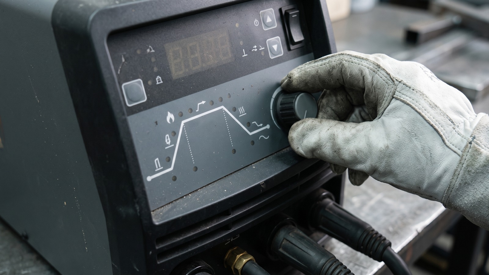 Панель TIG-аппарата с настройками газовой продувки и изменения сварочного тока